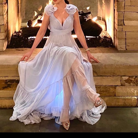 COPY - Mac Duggal Rosette Chiffon Cutout Empire Waist Gown - Picture 7 of 11